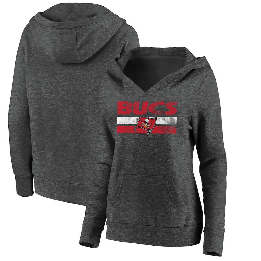 Women Tampa Bay Buccaneers Fanatics Branded Charcoal First String V-Neck Pullover Hoodie